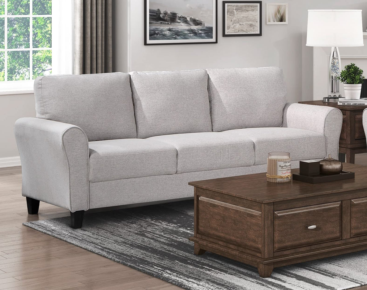 Tidyard Modern Transitional Sand Hued Textured Fabric Sofa with Attached Cushions, Solid Wood Frame, Pocket Coils, Faux Wood Feet, 80.? x 3? x 34.?H