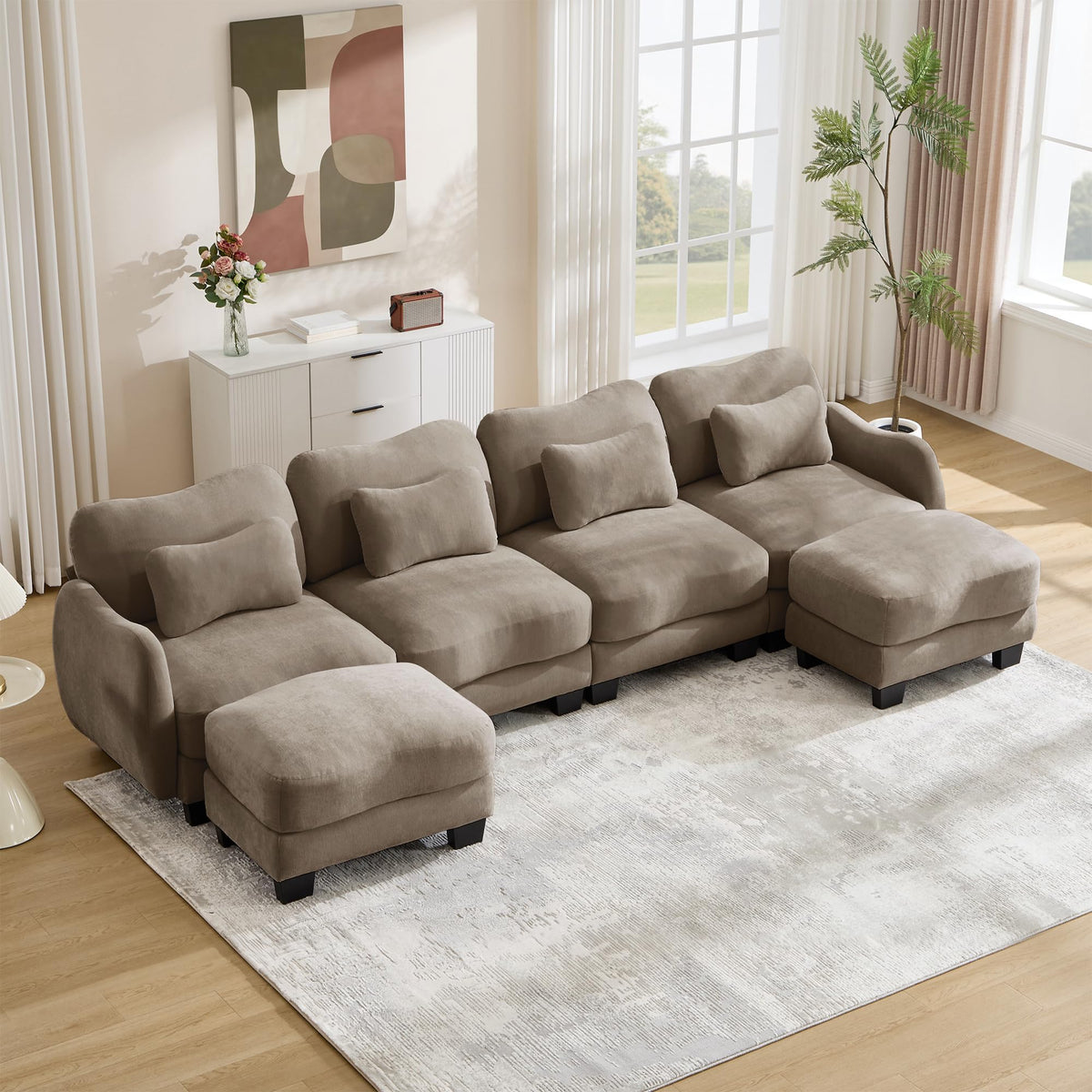 101.1" Modular Cloud Couch Deep Seat Sectional Sofa L Shaped Couch
