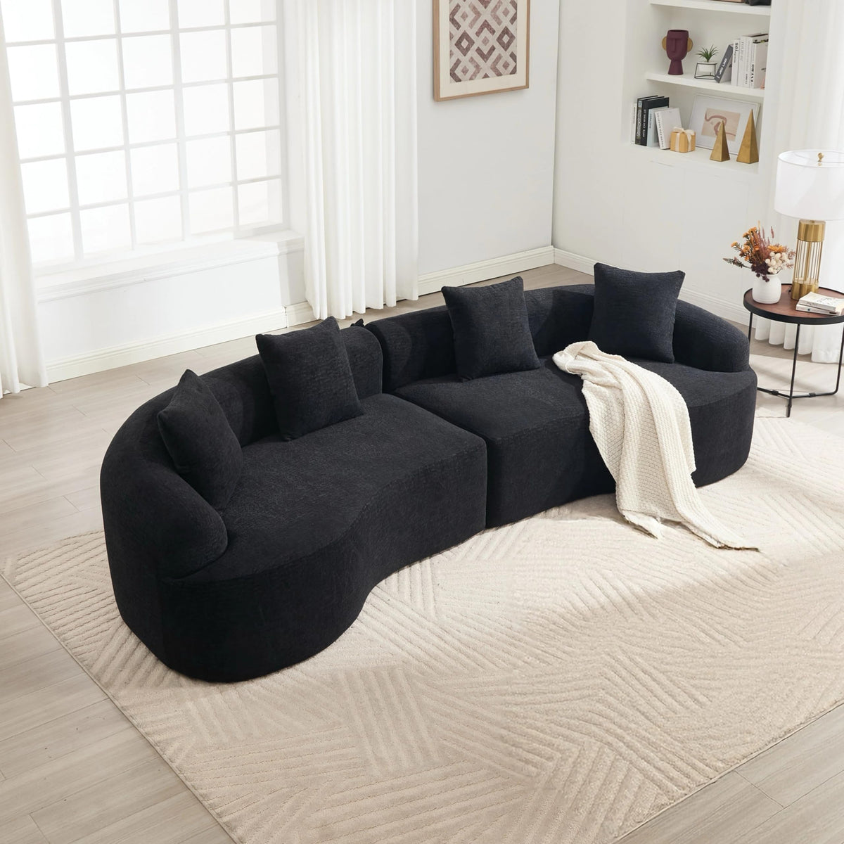 110" Chenille Modular Sleeper Sofa 30D with Pillows，Beige