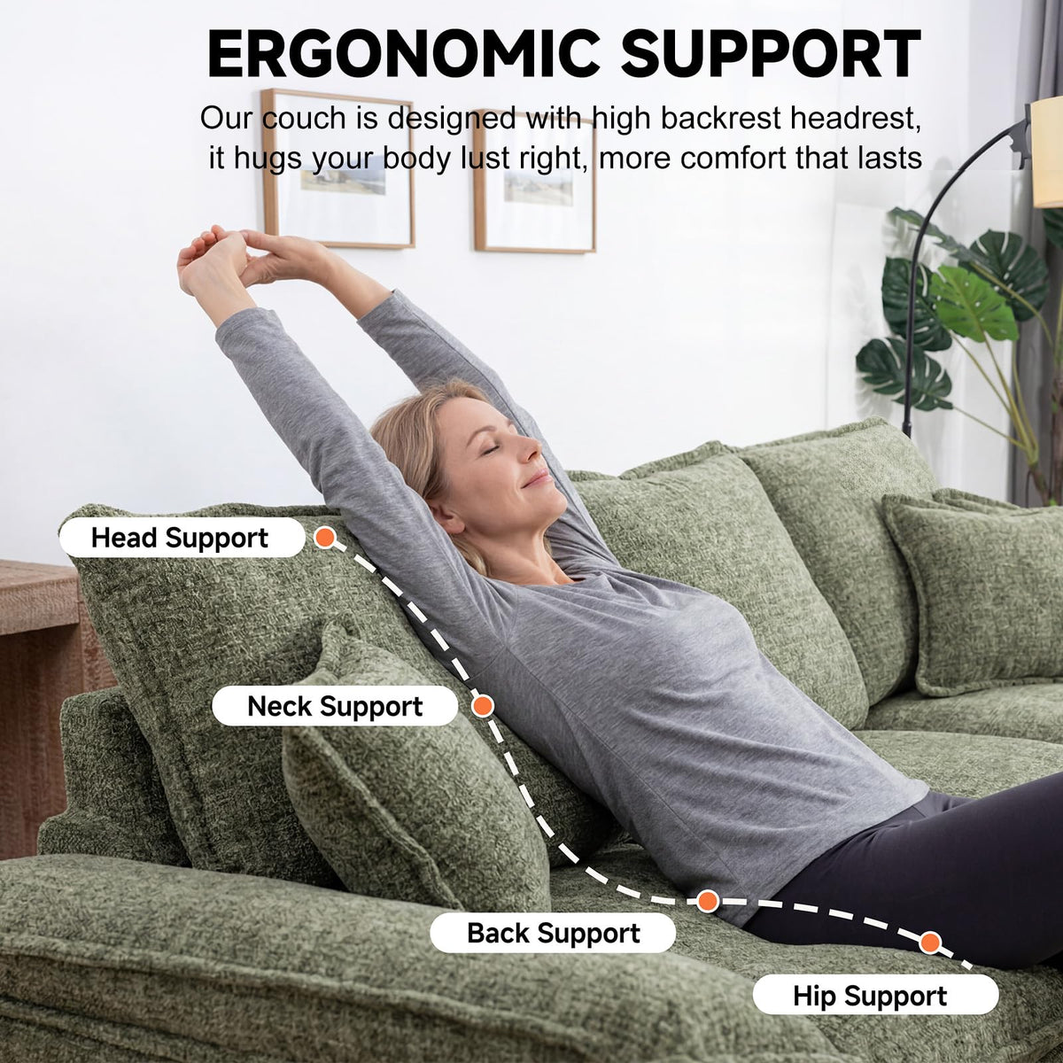 110" L-Shaped Sofa Bed,3-Layer Cushion Modular Sectional Boneless Couch
