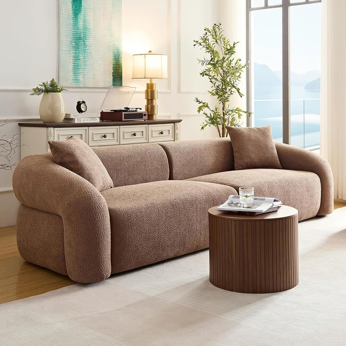 103" Luxury Curved Sofa, Modern Sectional Couches for Living Room, Brown