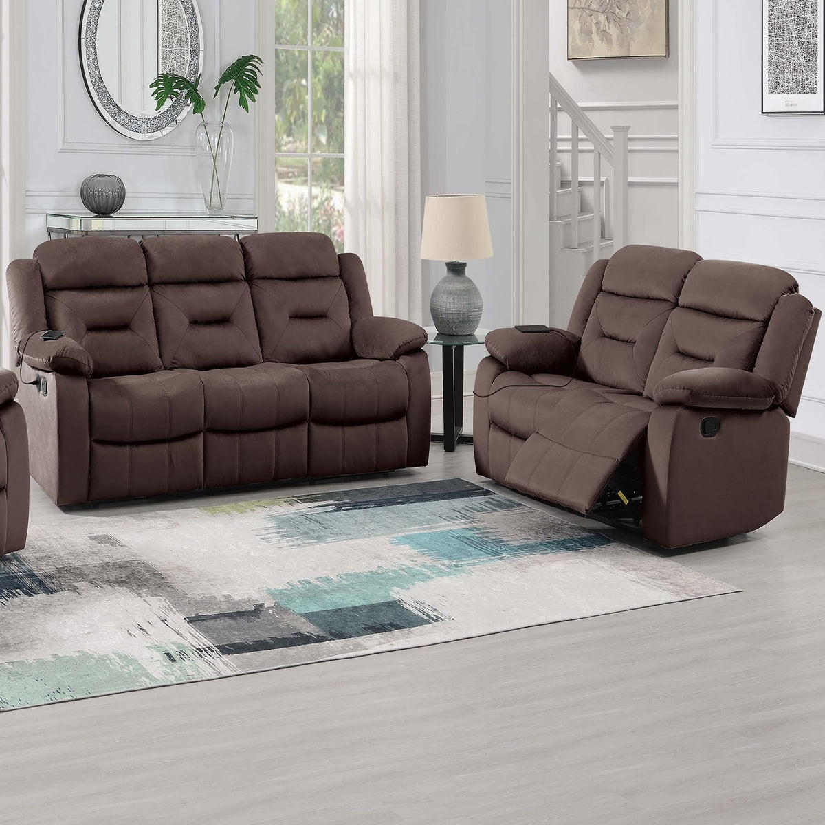 Velvet Manual 5-Seater Sofa Set with High Backrest Wide Armrest