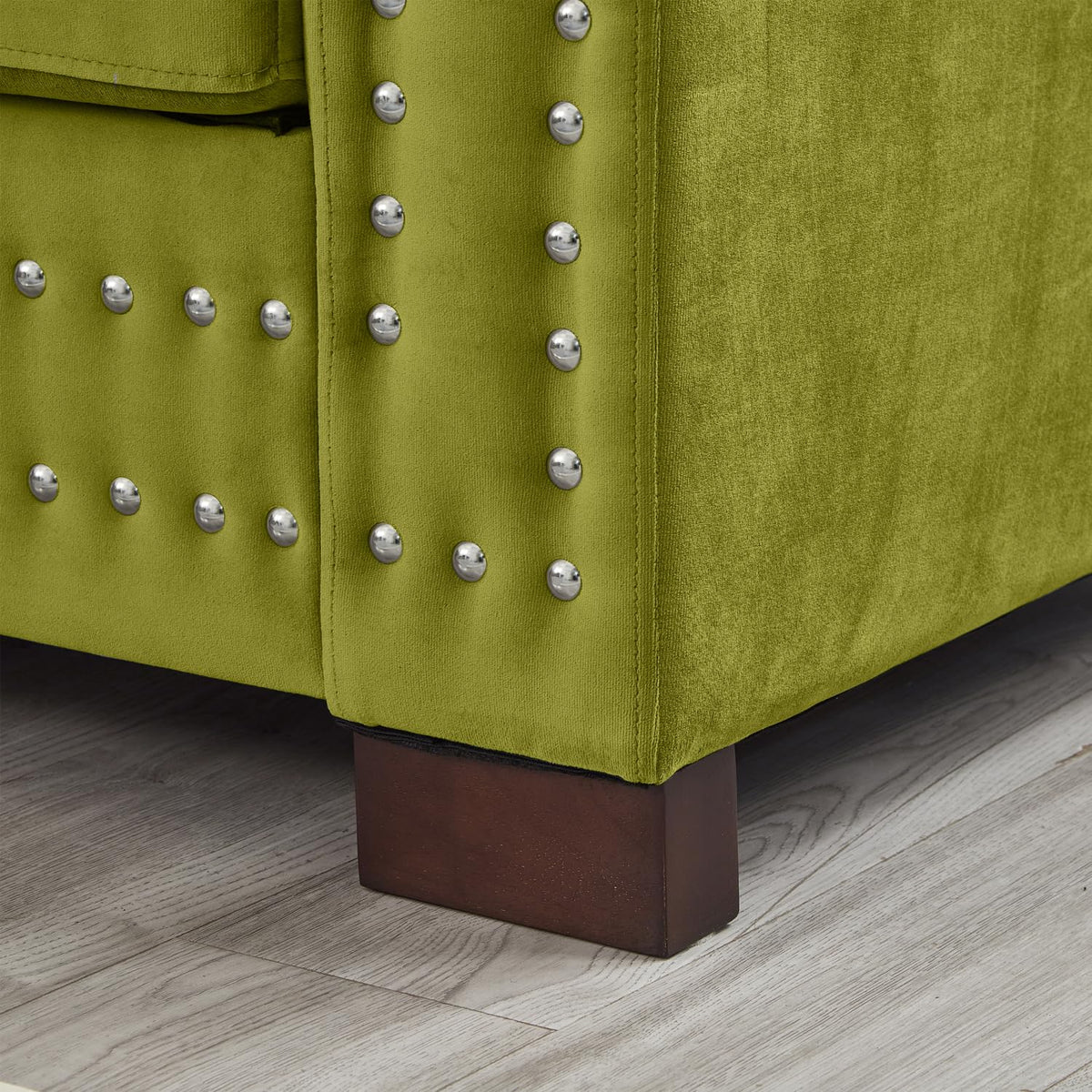 Velvet Upholstered Living Room Sofa with Square Armrest and Storage Green