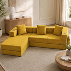 108" Modular Sectional Sofa Bed, L-Shaped Boneless Couch, Yellow