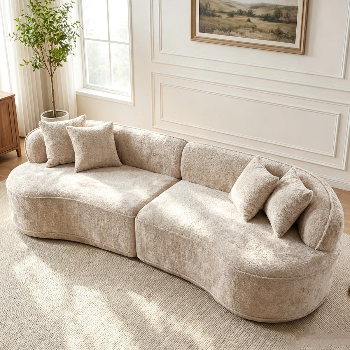 114'' Boneless Sectional Couch, Compression Sofa Oversized Modern Curved Cloud Couch Sectional