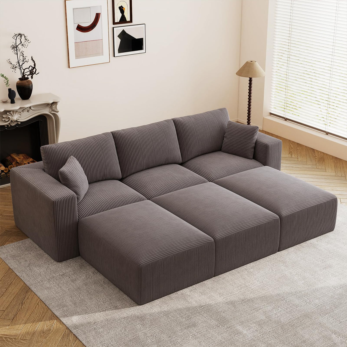 79" Modular Sectional Sofa, Cloud Couch Loveseat Memory Foam Boneless Couch with Chaise, Cozy Upholstered Corduroy Floor Couch, No Assembly Required Living Room Furniture for Apartment, Beige