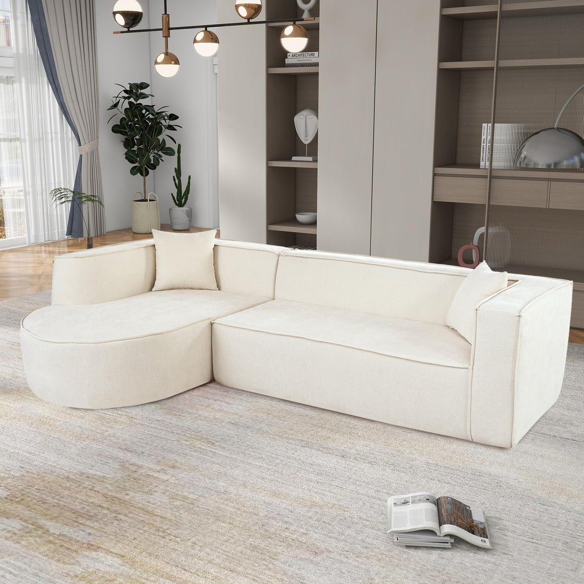 Tidyard Modern Modular Sectional Sofa, L-Shaped Couch with Curved Design, Chenille Fabric, High-Density Foam, 2 Throw Pillows, for Living Room or Study, No Assembly Required