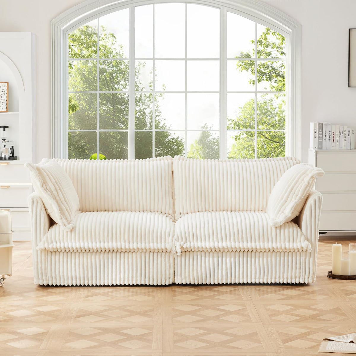 120" Corduroy Sectional Sofa with Ottoman, 3-Seater, Green