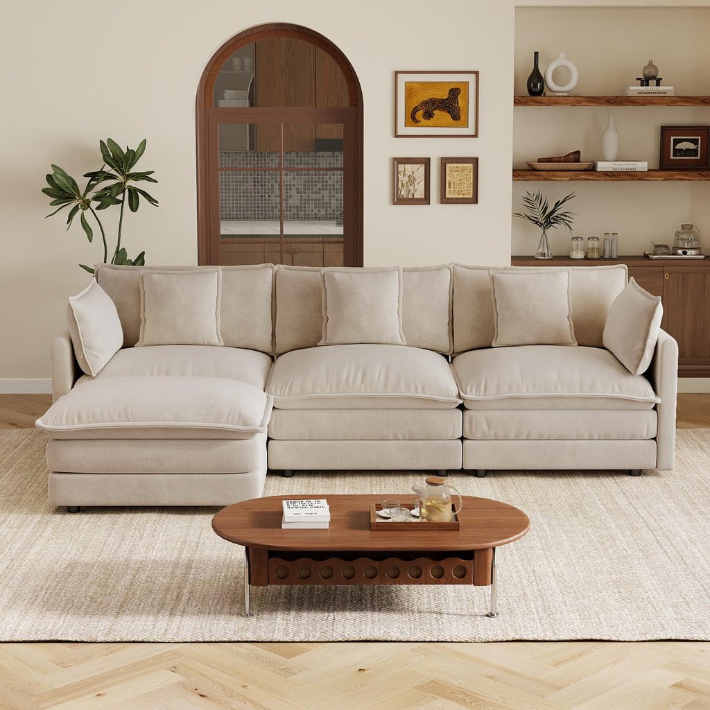 103.8" Modular Cloud Couch Chenille Sectional Sofa L Shaped Couch