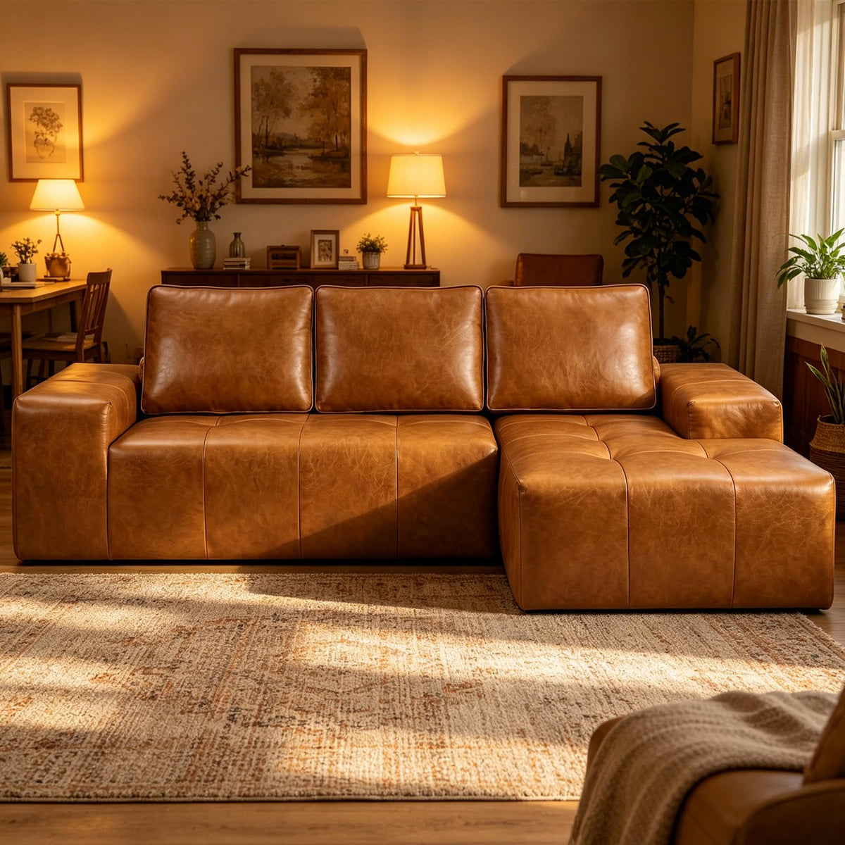 114" Faux Leather L-Shaped Couch, Boneless Couch for Living Room