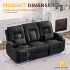 URRED Power Loveseat Recliner Sofa with Console, Wall Hugger Reclining Loveseat RV Couch with LED Light, 150° Zero Gravity Recliners Modular Couches for Living Room (Black, 77.3'' - 3 Seats)
