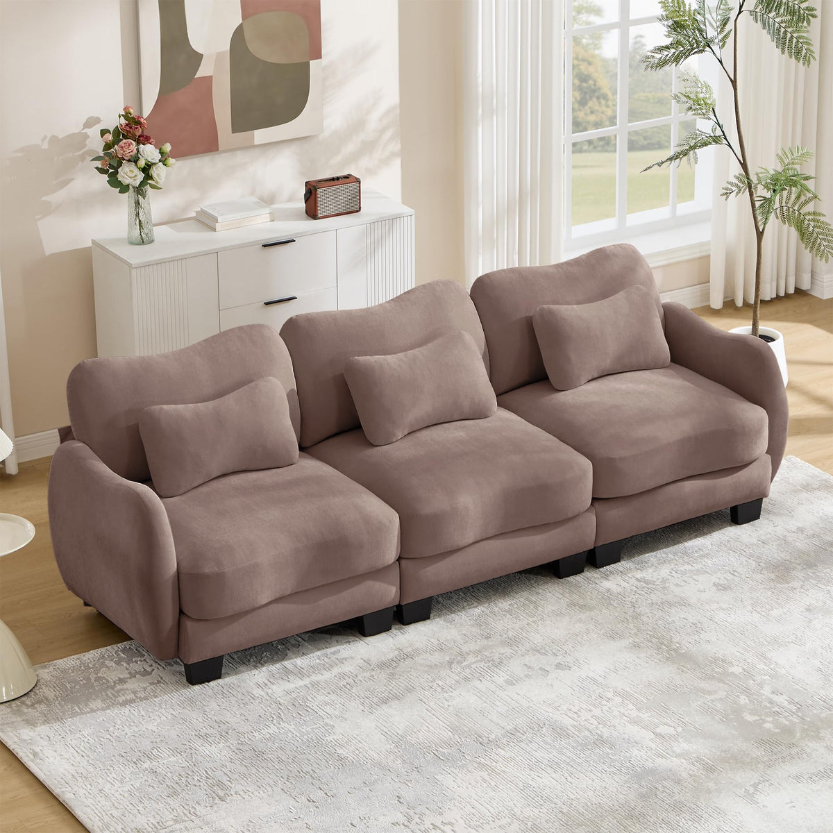 101.1" Modular Cloud Couch Deep Seat Sectional Sofa L Shaped Couch