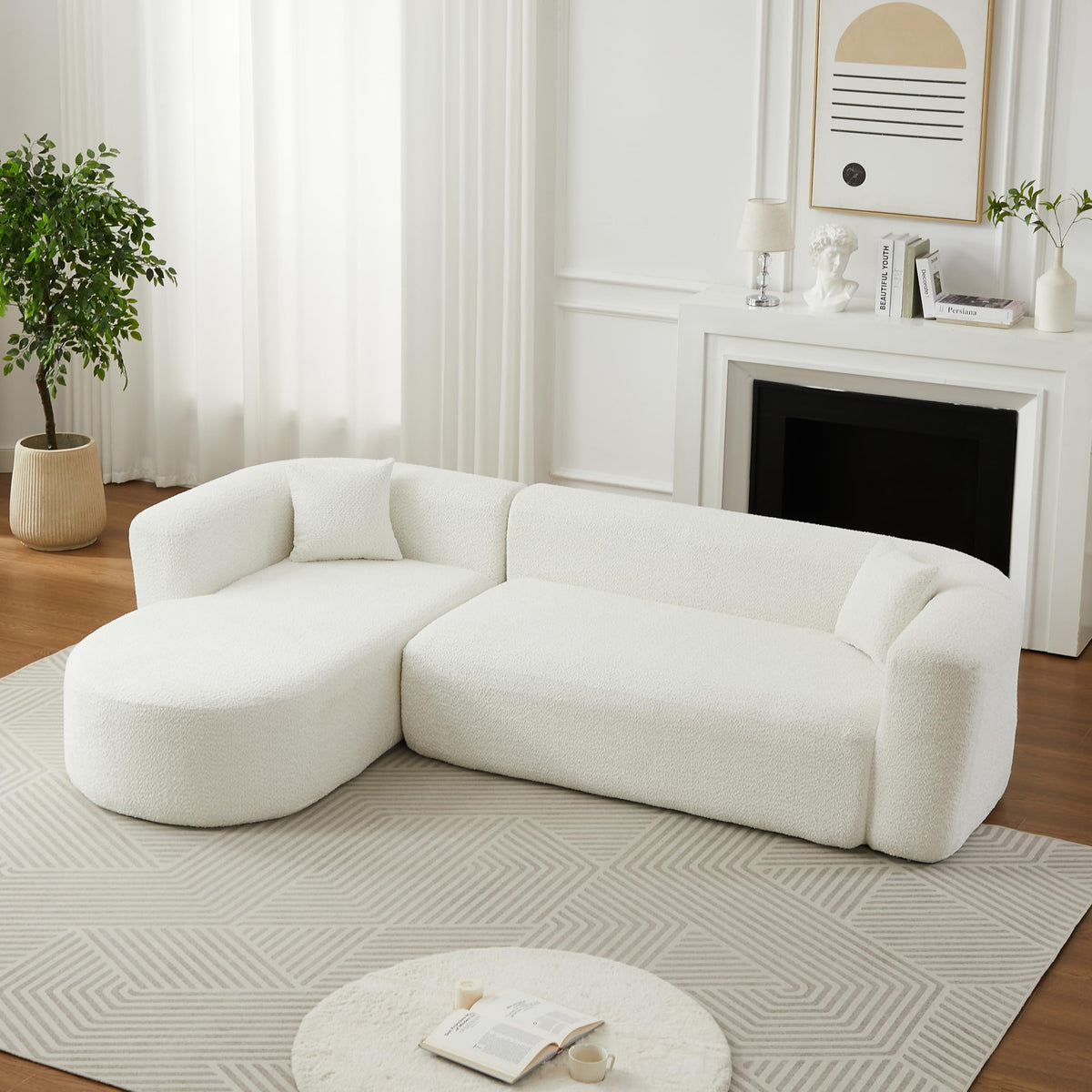 WILLIAMSPACE 109.4" Cloud Sectional Sofa Couch with Curved Chaise & Back, Modern Comfortable Foam Floor L-Shape Sofa 4 Seater Couch for Living Room Apartment, No Assembly (Left-Facing Chaise, Beige)