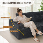 113" Boneless Modular Sectional Sofa, L-Shape Couch, 4-Seat Gray Corduroy