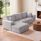 111" Boneless Sectional Couches for Living Room, 5 Seater Deep Seated U Shaped Cloud Couch with Ottomans, Chenille Compressed Modular Cloud Sofa Couch in a Box, No Assembly Required, Grey