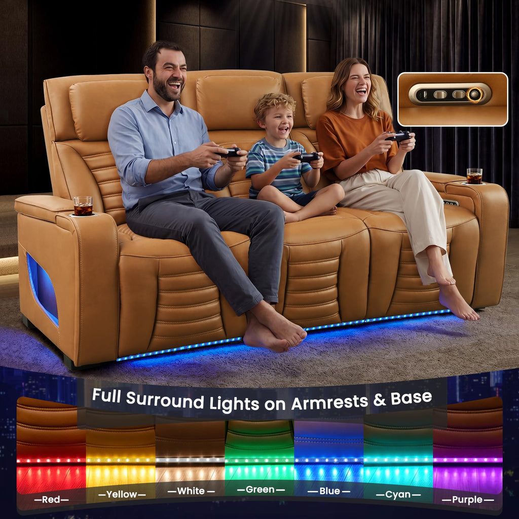 Zero Gravity Power Reclining Sofa Adjustable Headrest & 7 Colors LED Lighting, Power Recliner Sofa with Reading Lighting, Armrest Storage for Home Theater, RV