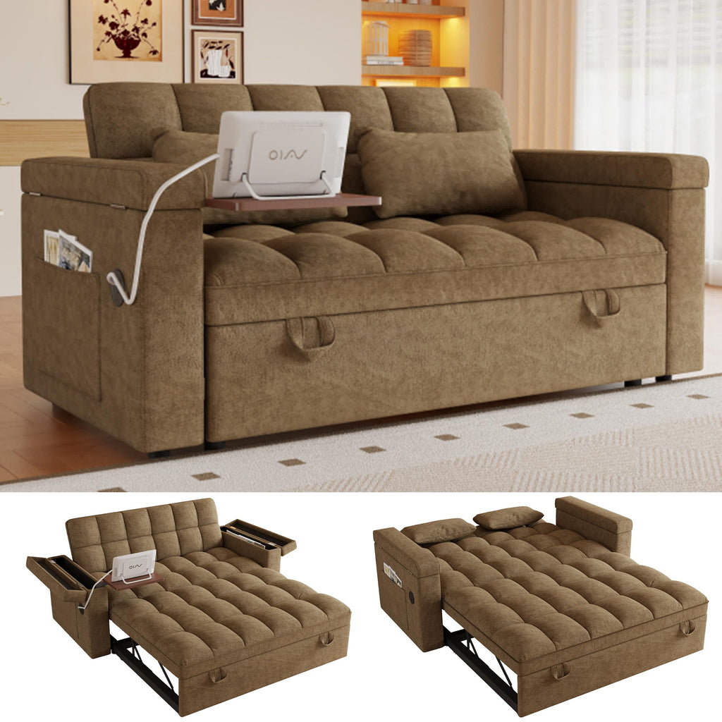 108”Pull Out Sofa Bed, U Shaped Sleeper Sofa for Living Room, Black