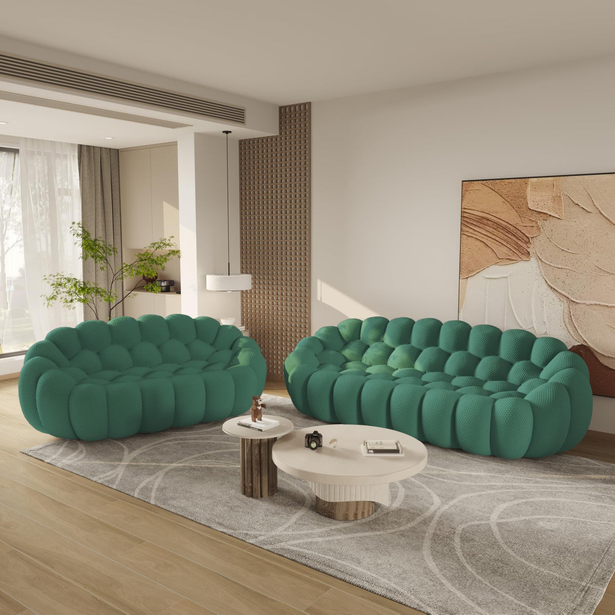 WJShome Modern Bubble Sofa Couch, 79.53" Curved Sofas for Living Room, Boneless Large Bean Bag Chair,Deep Seat Floor Sofas Chair Lounge 3 Seater for Home,Orange