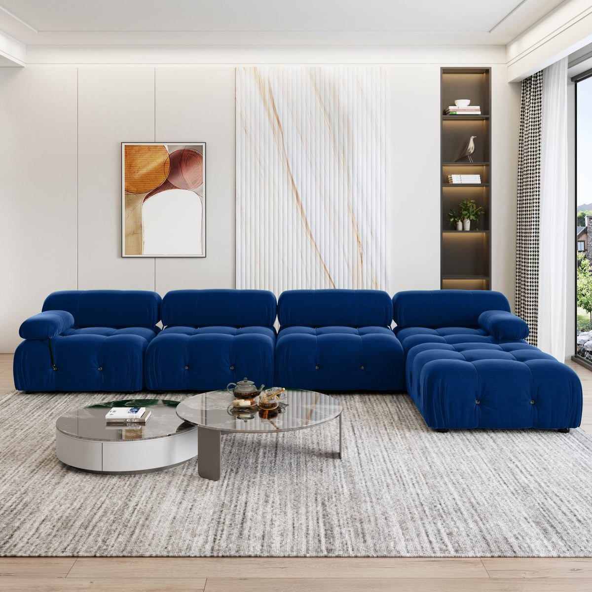 104" Bubble Couch Velvet Modular Sectional Sofa, Oversized L Shaped Couches for Living Room, Comfy Cloud Couch, 3-Seater Deep Seat Sofa Green