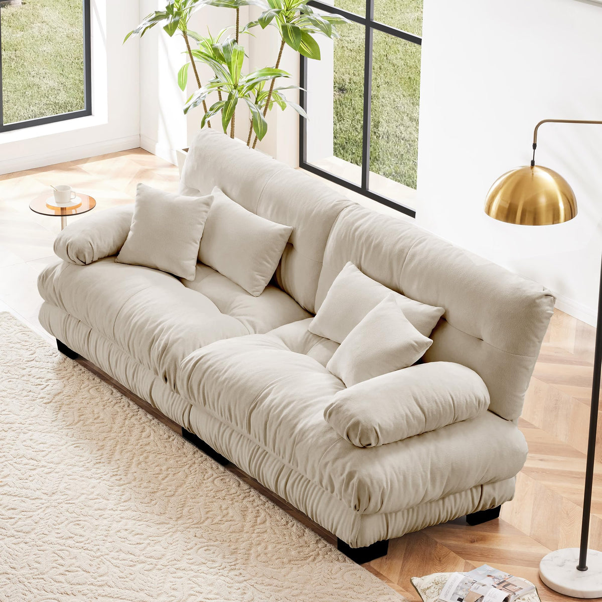 130" Modular Sectional Sofa,Velvet Upholstered Couches for Living Room,3 Seater Green Sofa Couch with Movable Ottoman,Big Comfy Loveseat Sofa with Deep Seats for Living Room,Apartment,Bedroom