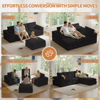 108" Cloud Couch Sectional, Ultra Soft Modular Sofa for Living Room, Comfy Deep Seat L Shaped Couch with Ottoman, No Assembly Required, Compressed Memory Foam Cloud-Like Sofa, Black