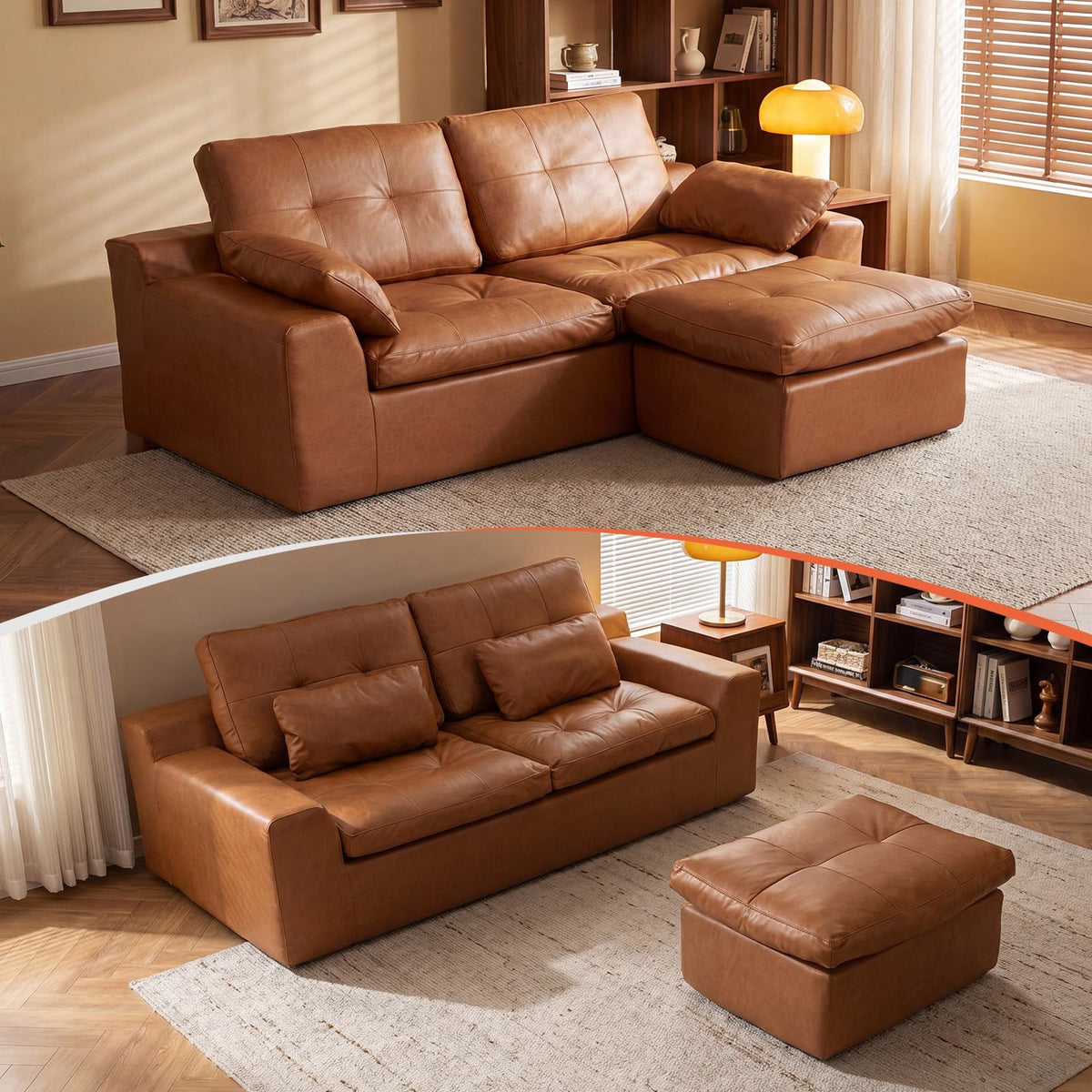 108" L-Shaped Modular Boneless Couch for Living Room,Faux Leather Sofa Bed