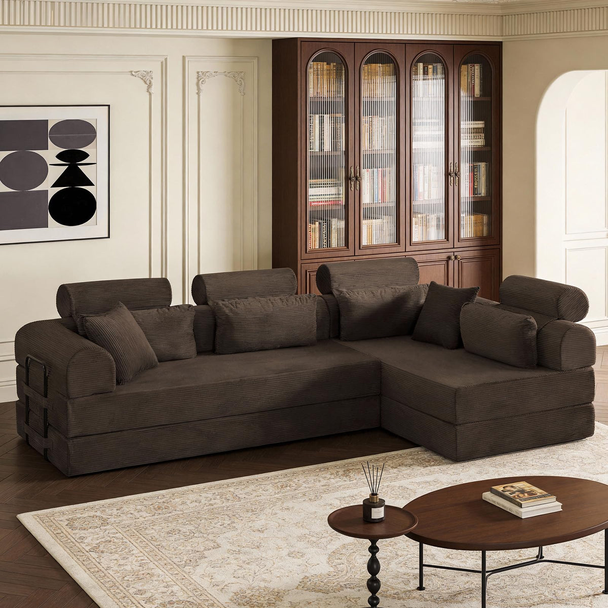 106" L-Shape Corduroy Sectional Sofa, Convertible Couch with Chaise