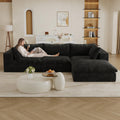 118.2" Cloud Sofa,Corduroy Fabric,Deep Seat Couches,Double Layer Design,Removable Cushion,No Assembly, DIY Combination for Living Room, Bedroom,Conference Room,Apartment,Black