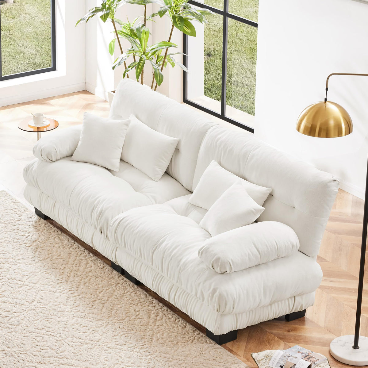 130" Modular Sectional Sofa,Velvet Upholstered Couches for Living Room,3 Seater Green Sofa Couch with Movable Ottoman,Big Comfy Loveseat Sofa with Deep Seats for Living Room,Apartment,Bedroom