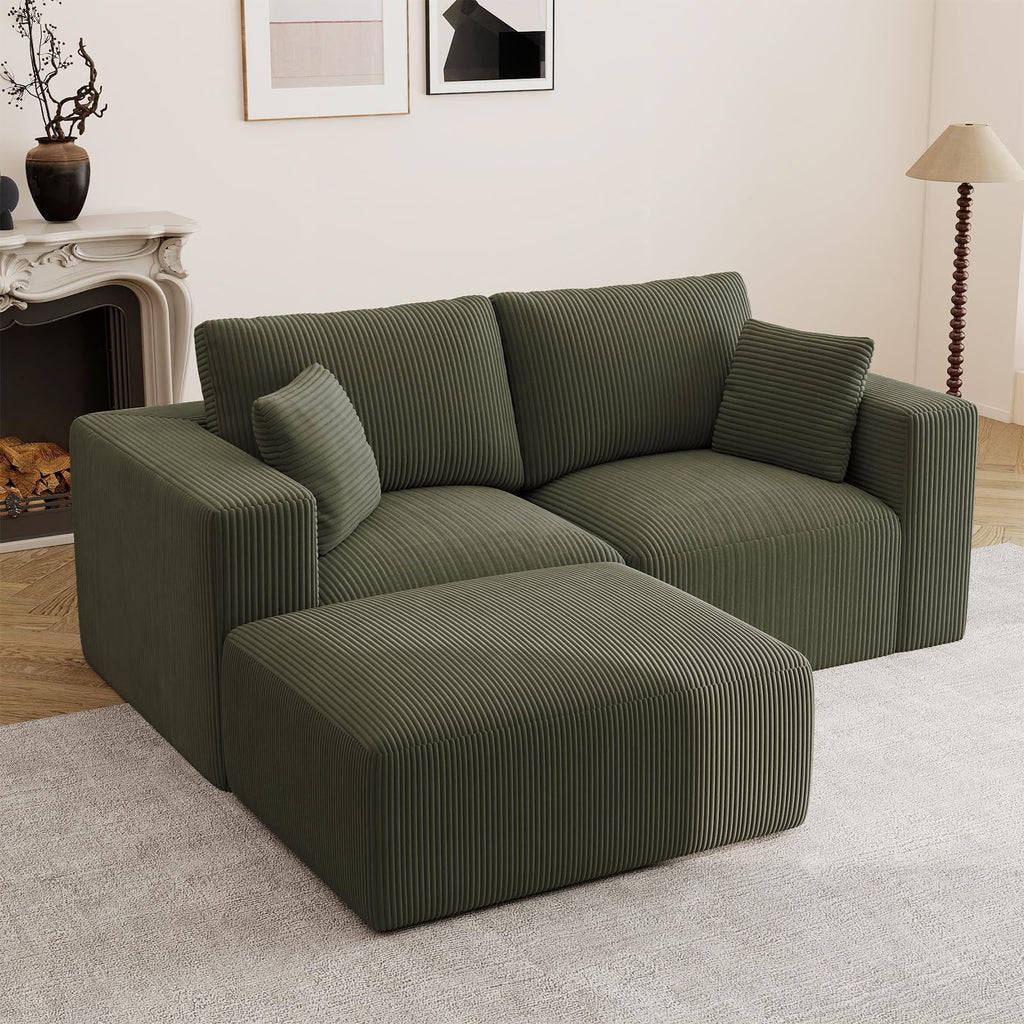 79" Modular Sectional Sofa, Cloud Couch Loveseat Memory Foam Boneless Couch with Chaise, Cozy Upholstered Corduroy Floor Couch, No Assembly Required Living Room Furniture for Apartment, Beige