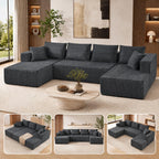 132" U Shaped Modular Boneless Sectional Couch, Corduroy Cloud Sofa