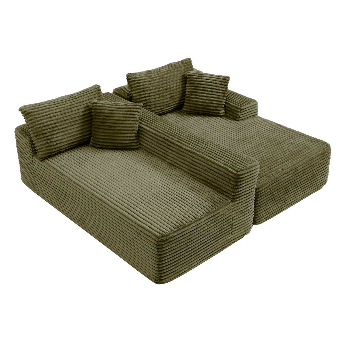 105" Grey, Modern L-Shaped Cloud Couch with Deep Seat & Chaise, Wrinkle-Resistant Corduroy Upholstered 3-Seat Cushion Back Sofa, for Living Room Bedroom (Green, 3, Left Hand)