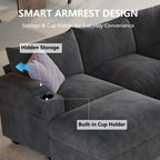 107.1" L-Shaped Modular Sectional Sofa with Storage Ottomans, 6-Seat Deep Seat Sofa with Armrest Storage, Cup Holders & USB Type-C Charging, Sectional Couches for Living Room (Grey)