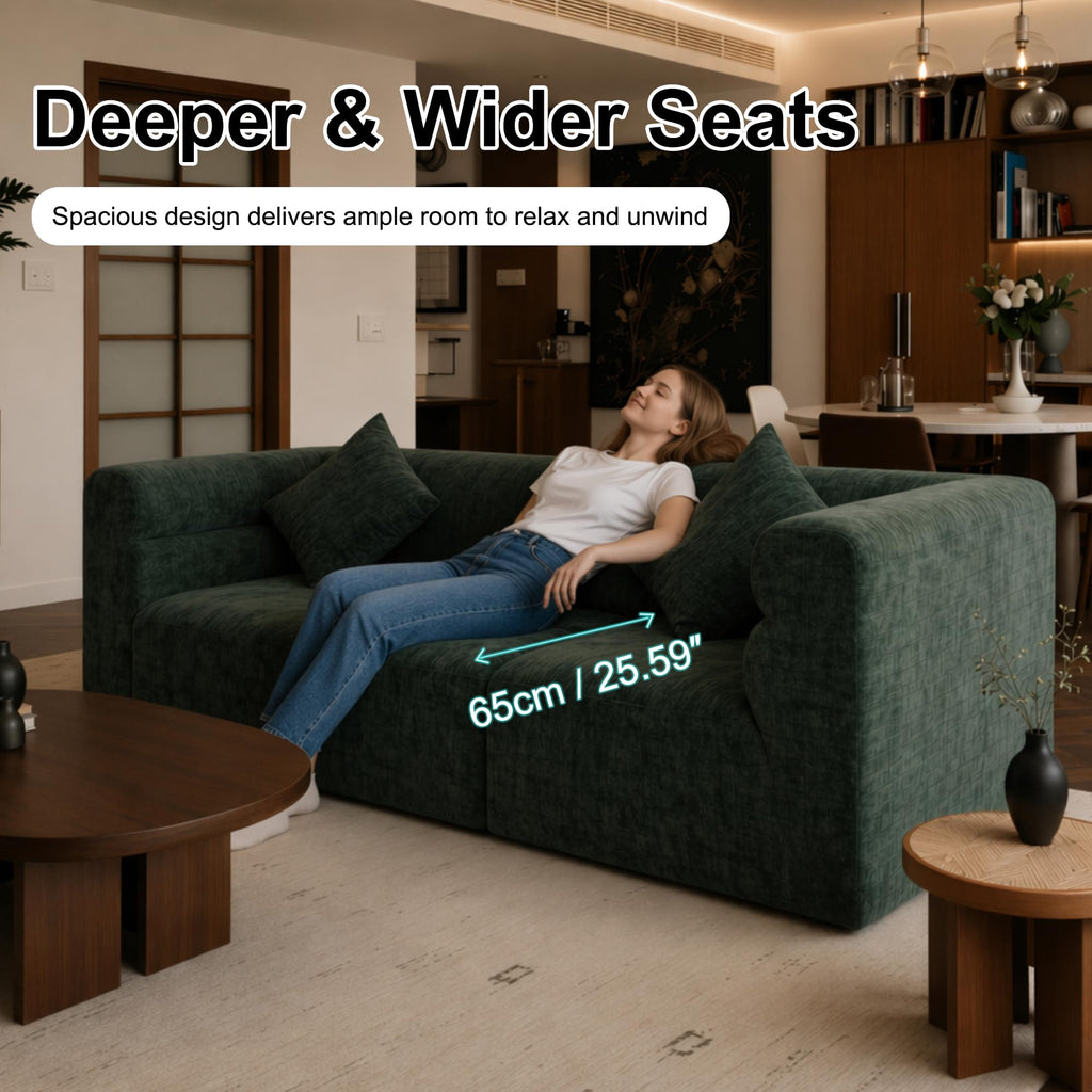 113.38" Modular Sectional Sofa, No Assembly Required Cloud Couch with Deep Seat & Chaise, Modern L-Shaped Boneless Sofa in a Box for Living Room, Apartment, Deep Turquoise Green
