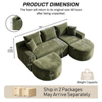 107" U Shaped Modular Boneless Sectional Sofa with 2 Curved Ottomans, Green