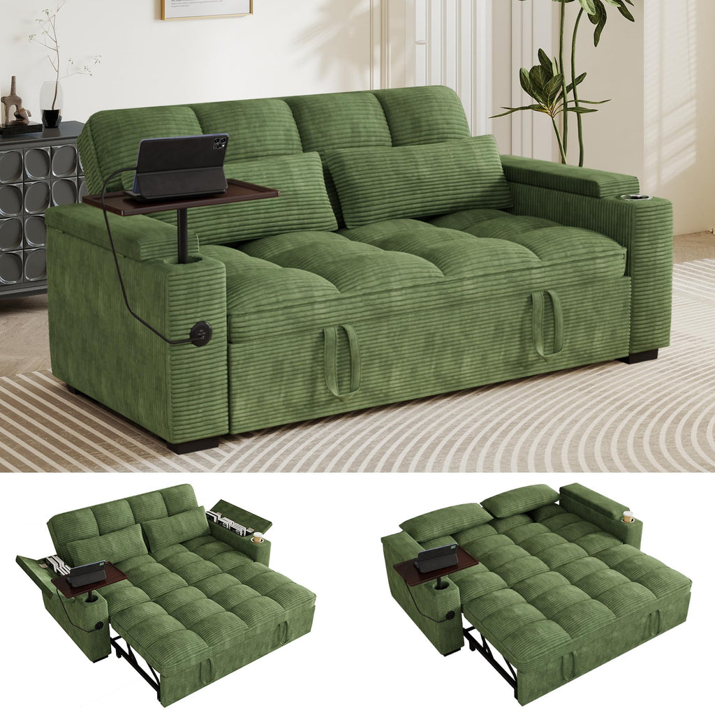 108”Pull Out Sofa Bed, U Shaped Sleeper Sofa for Living Room, Black
