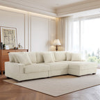 118.3" L-Shaped Modular Sectional Sofa with Chaise, Comfy Corduroy Fluffy Couch with Deep Seat, Flexible Module Combination for Living Room, Cotton Flannel Light Brown