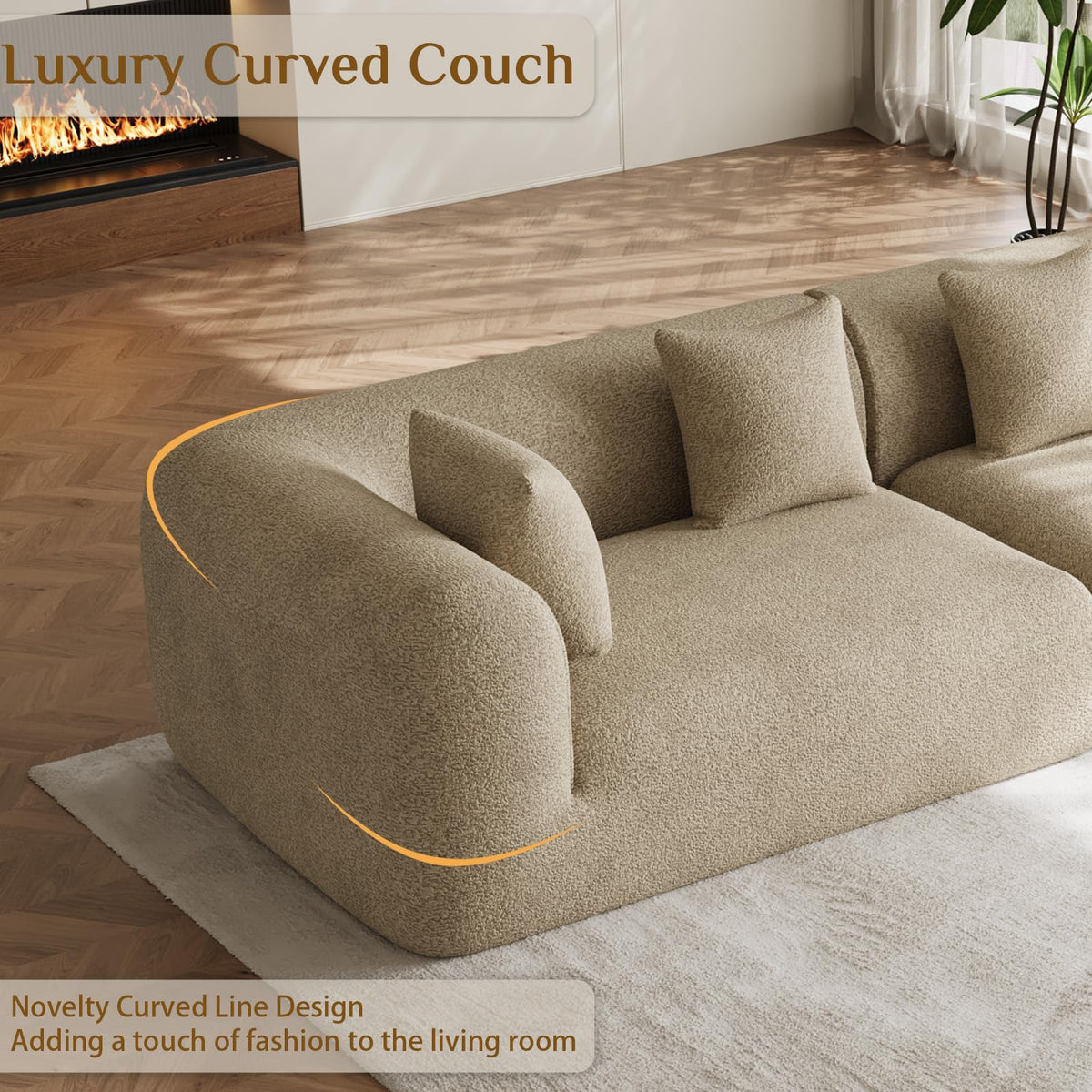 120" Oversized Sectional Couches for Living Room, Comfy Plush Boneless Modular Sectional Sofa, Modern Modular Couch Chenille Cloud Couch Sectionals, 4 Seater, No Assembly Needed, Light Brown