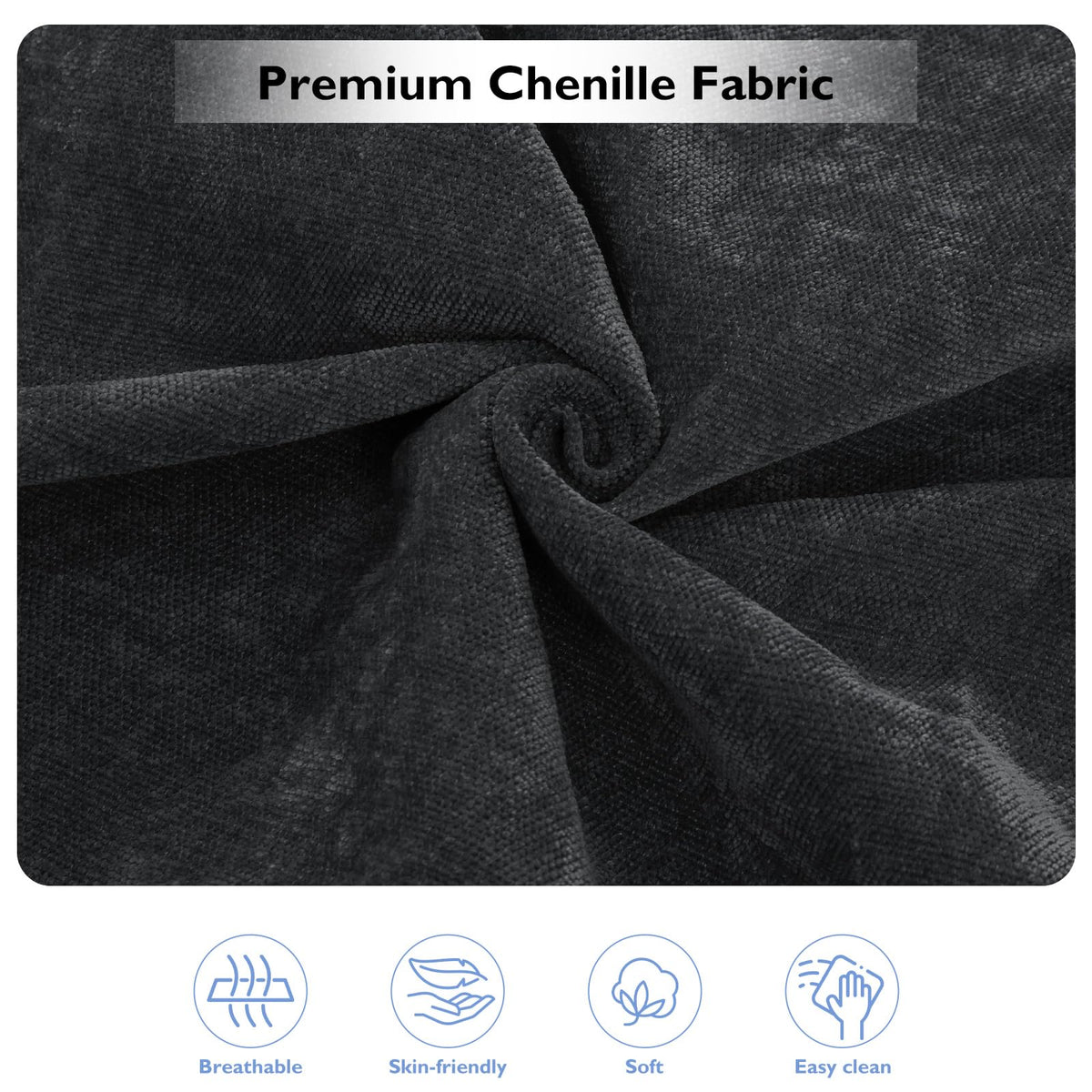 110" Chenille 4 Seats Couch with 2 Ottomans, Black