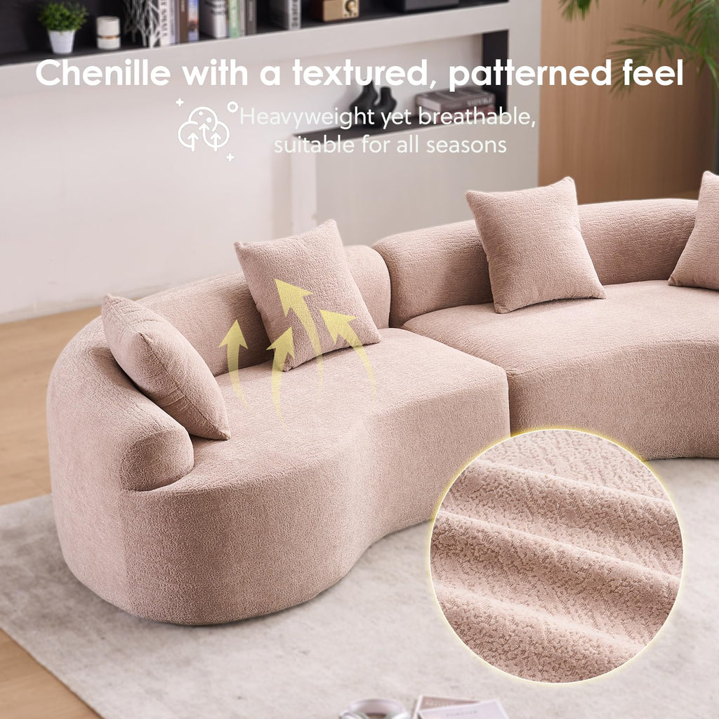 110" Chenille Modular Sleeper Sofa 30D with Pillows，Beige
