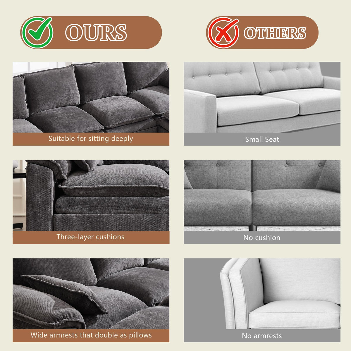 110" Modular Sectional Sofa with Storage, Premium Chenille Cloud Couch with Movable Ottomans, 1200lbs Heavy Duty Deep Seat Sectional, High-Density Foam