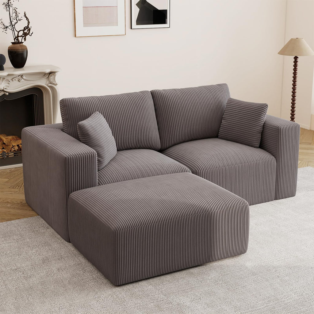 79" Modular Sectional Sofa, Cloud Couch Loveseat Memory Foam Boneless Couch with Chaise, Cozy Upholstered Corduroy Floor Couch, No Assembly Required Living Room Furniture for Apartment, Beige