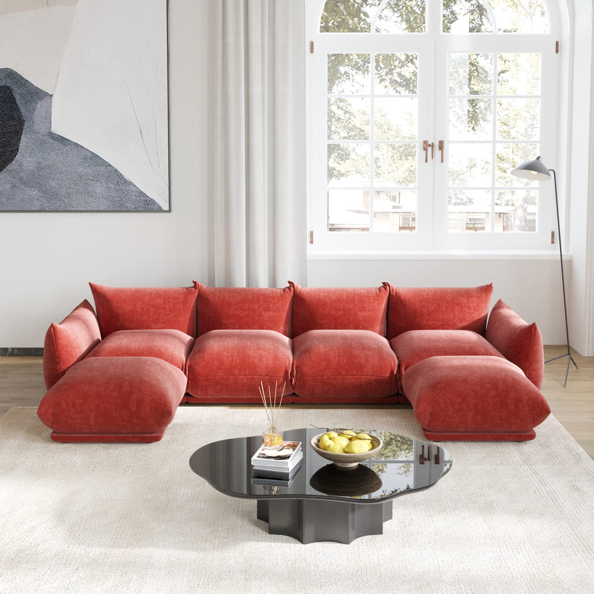 WJShome Modular Sectional Couch, Lovesofa Convertible Sofa, 77.16in Minimalist Modern Chenille Yarn 2 Seater Living Room Sofa Set for Office & House, Red