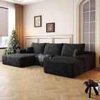 107" Oversized U Shaped Cloud Couch Sectional Sofa with Left Chaise Lounge and Ottoman, Plush Corduroy Upholstered Compressed Boneless Corner Sofa W/Deep Seat, No Assembly