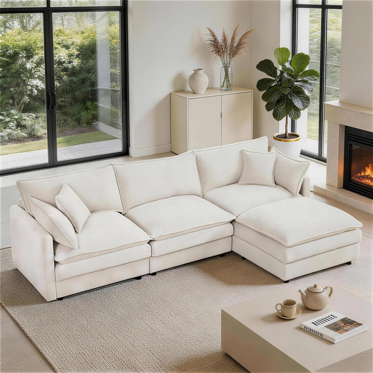 102" Modular Sectional Sofa, Chenille Couch with Ottoman,Beige (1, Camel, 110)