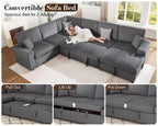 130" Sofa Bed, Sectional Sleeper Sofa, Pull Out Couch with Storage