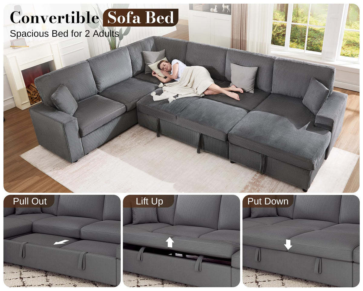 130" Sofa Bed, Sectional Sleeper Sofa, Pull Out Couch with Storage
