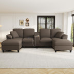 120.3" L-Shaped Sectional Sofa with Storage Ottoman, Oversized Comfy Couch with USB Port, Side Storage, Cup Holder & 360°Swivel Drop-Down Table, Sectional Couches for Living Room (Gray, 120.3")