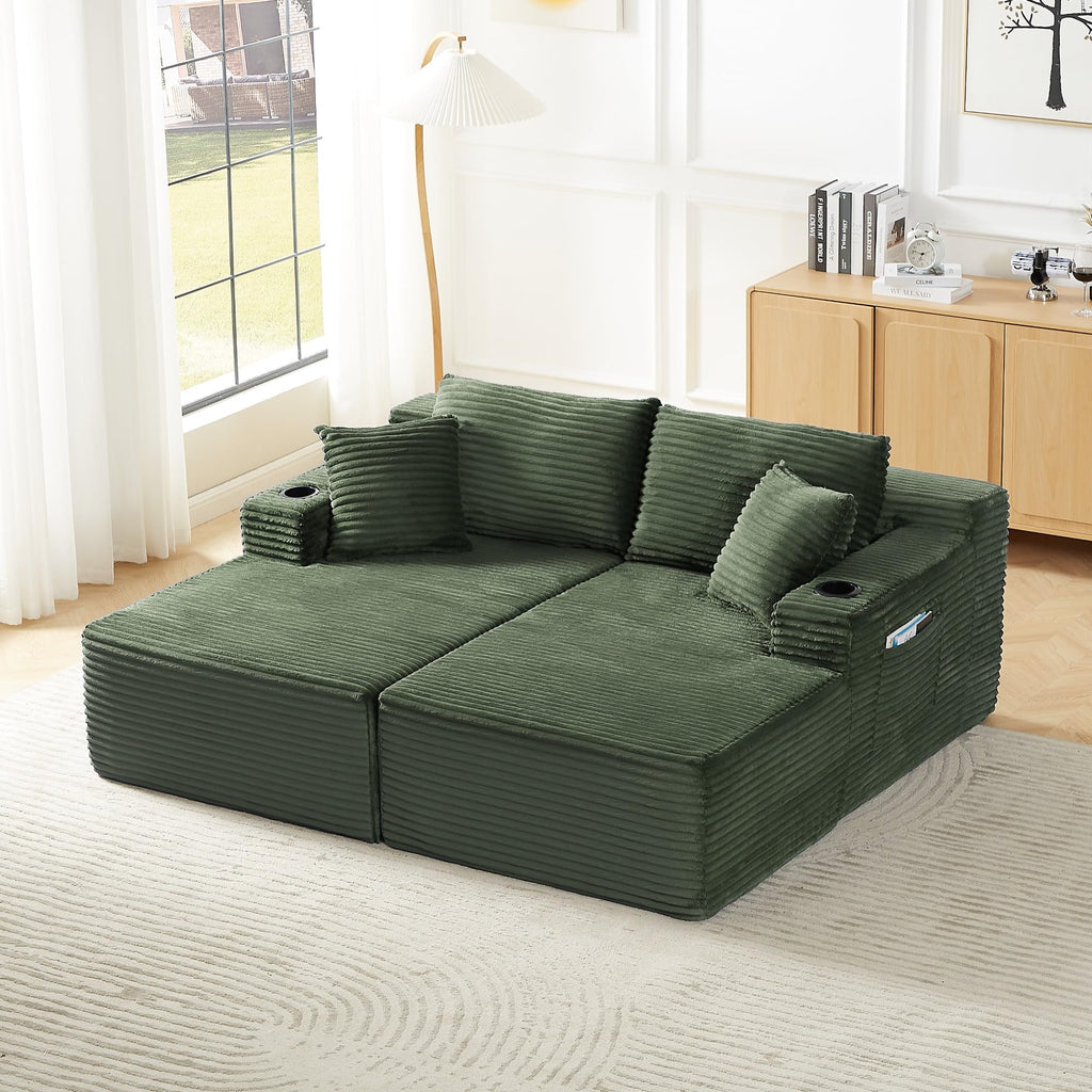 125" Modular Sectional Sofa,Cloud Sectional Couch with Deep Seat,Boneless Couches for Living Room,No Assembly Required-Green