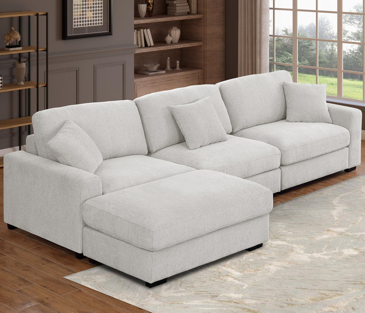 130 Inch Sectional Couch Modular Sofa with Ottoman Cloud Like Comfort 3 Seater Oversized Cloud Couch with Extra Large Chaise Chenille Fabric L Shaped Home Sofa for Living Room,Apartment(Gray)
